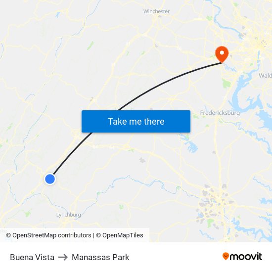 Buena Vista to Manassas Park map