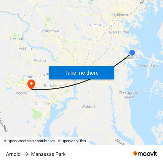 Arnold to Manassas Park map