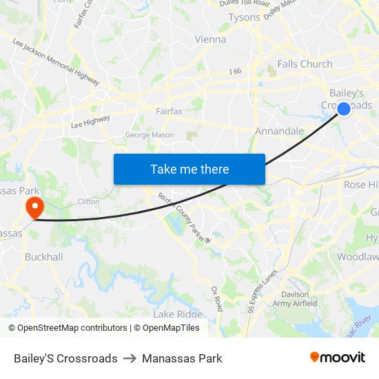 Bailey'S Crossroads to Manassas Park map