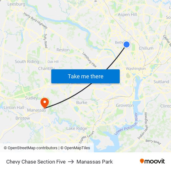 Chevy Chase Section Five to Manassas Park map