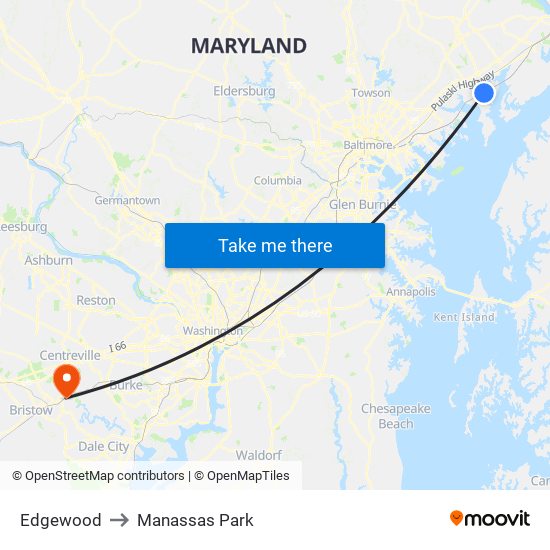 Edgewood to Manassas Park map