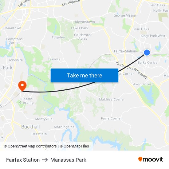 Fairfax Station to Manassas Park map