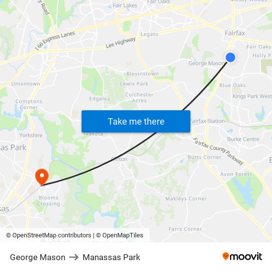 George Mason to Manassas Park map