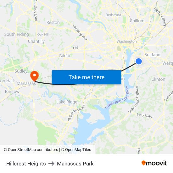 Hillcrest Heights to Manassas Park map