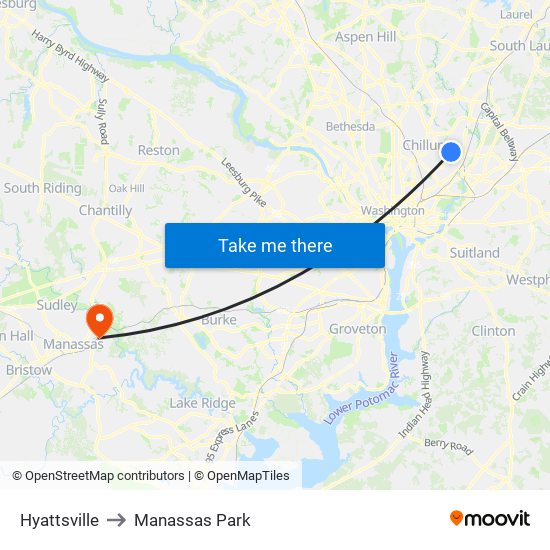 Hyattsville to Manassas Park map