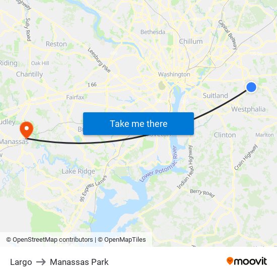 Largo to Manassas Park map