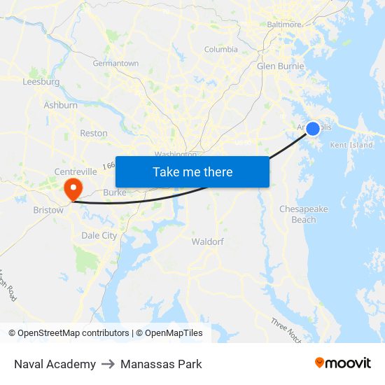 Naval Academy to Manassas Park map