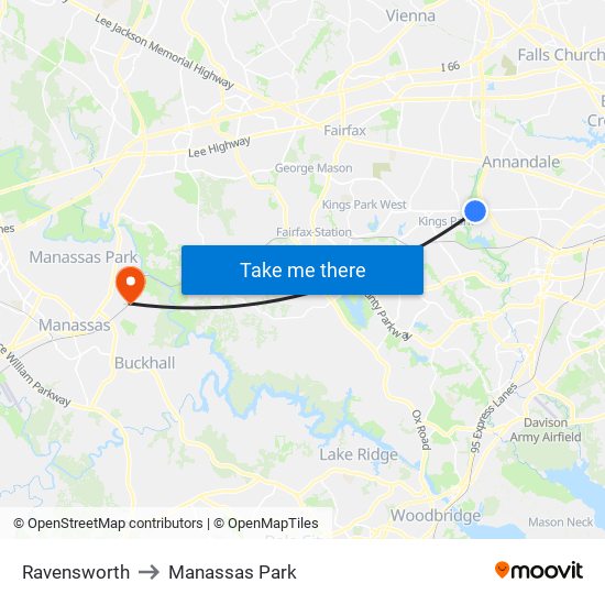 Ravensworth to Manassas Park map