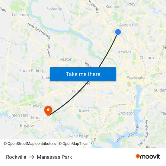 Rockville to Manassas Park map