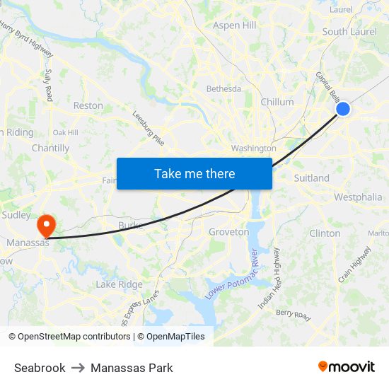 Seabrook to Manassas Park map