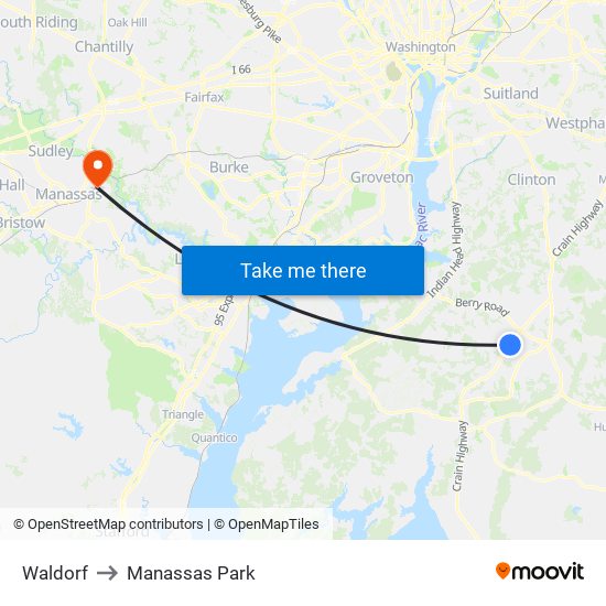 Waldorf to Manassas Park map