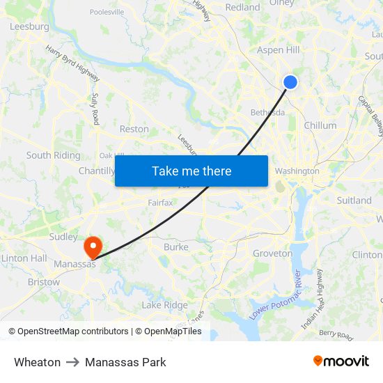 Wheaton to Manassas Park map