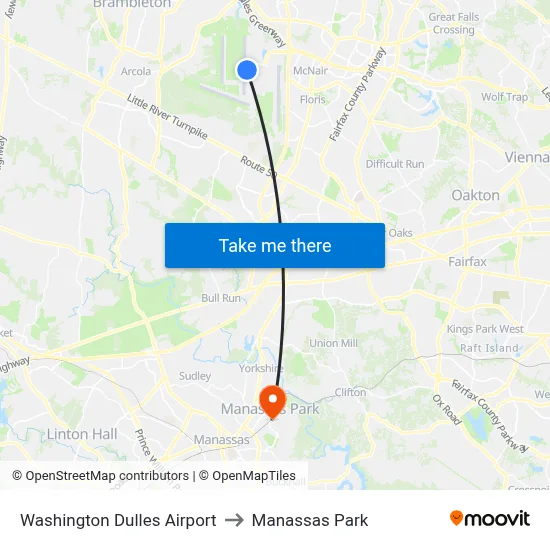 Washington Dulles Airport to Manassas Park map