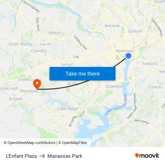 L'Enfant Plaza to Manassas Park map
