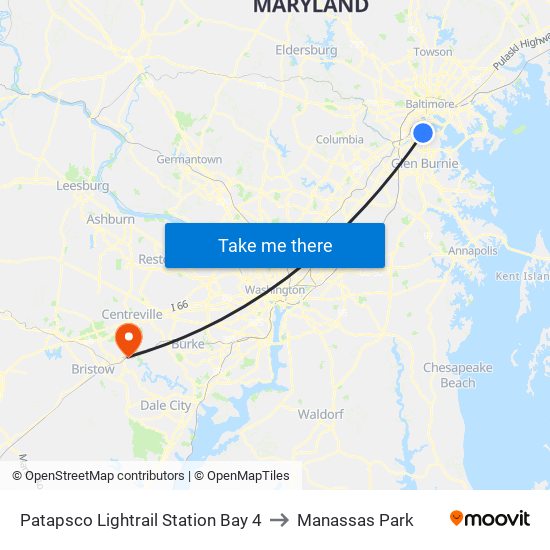 Patapsco Lightrail Station Bay 4 to Manassas Park map