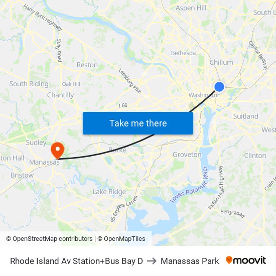 Rhode Island Ave-Brentwood+Bay D to Manassas Park map