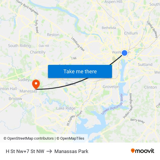 H St Nw+7 St NW to Manassas Park map