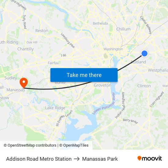 Addison Road Metro Station to Manassas Park map