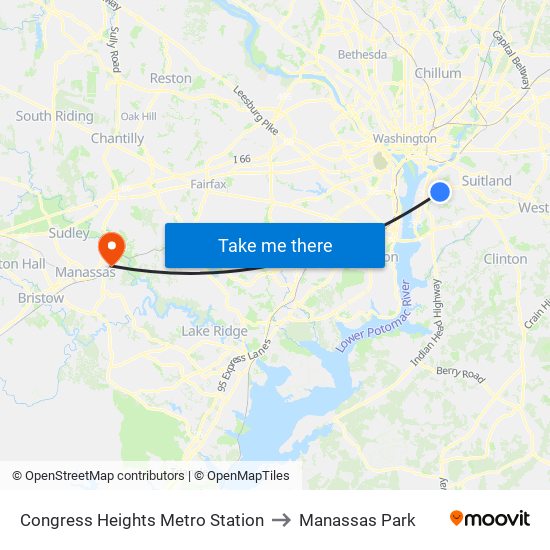 Congress Heights Metro Station to Manassas Park map