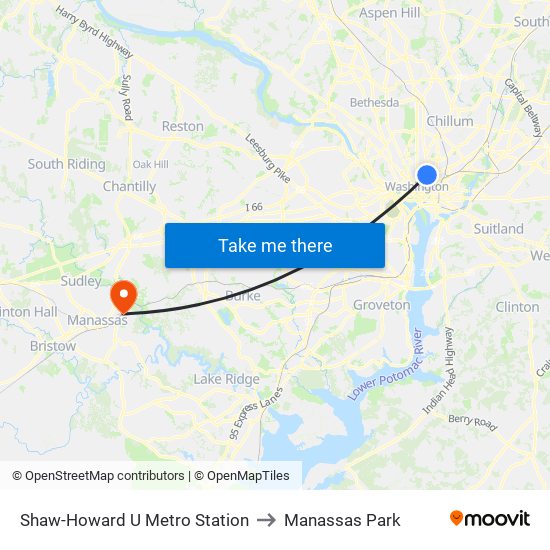 Shaw-Howard U Metro Station to Manassas Park map