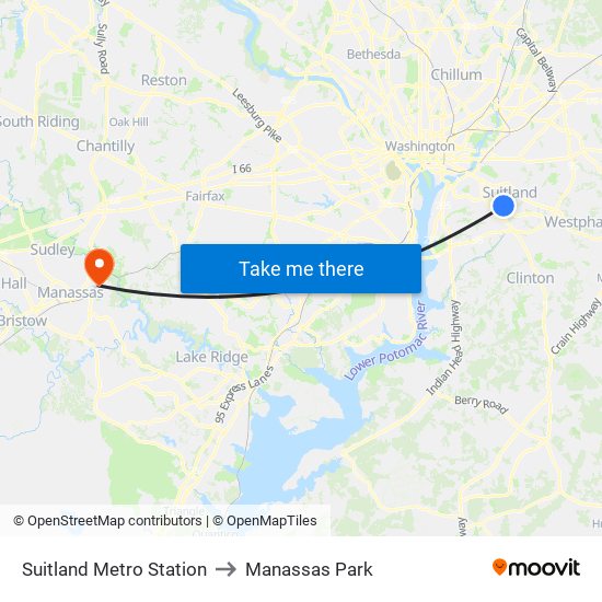 Suitland Metro Station to Manassas Park map