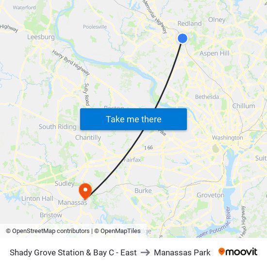 Shady Grove Station & Bay C - East to Manassas Park map