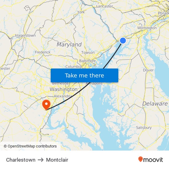 Charlestown to Montclair map