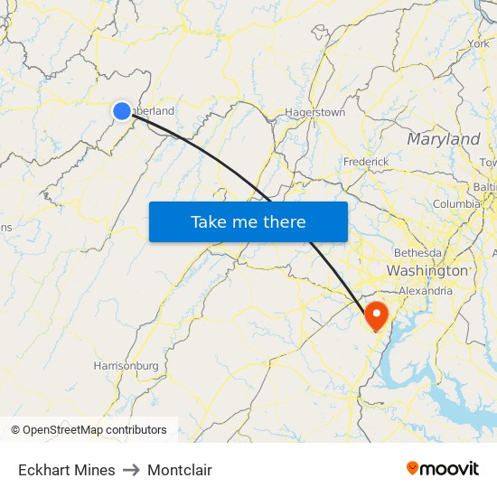 Eckhart Mines to Montclair map