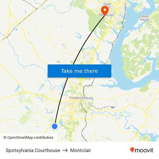 Spotsylvania Courthouse to Montclair map