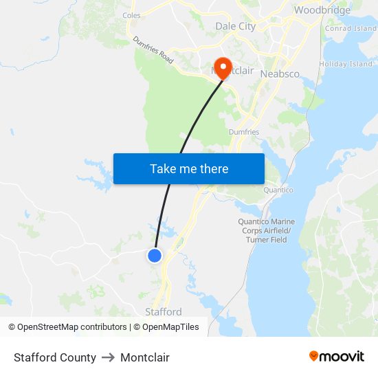 Stafford County to Montclair map