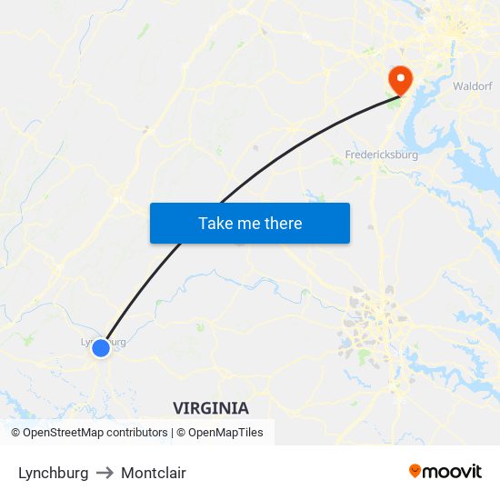 Lynchburg to Montclair map