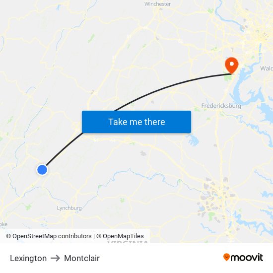 Lexington to Montclair map