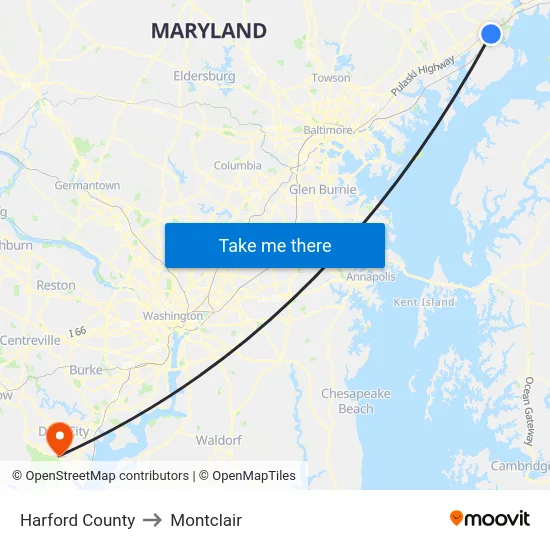 Harford County to Montclair map