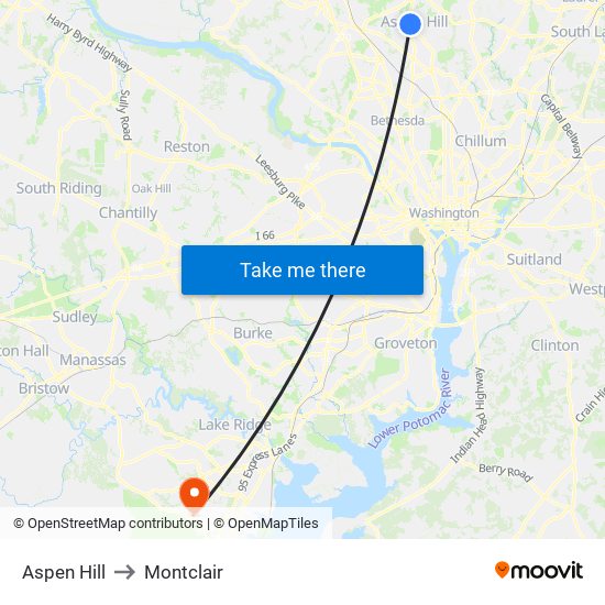 Aspen Hill to Montclair map