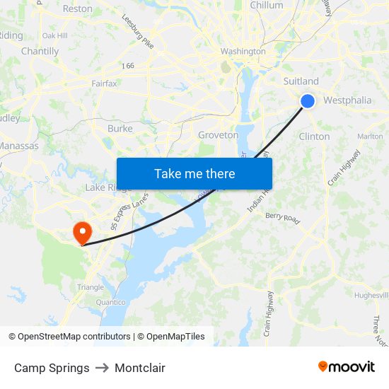 Camp Springs to Montclair map