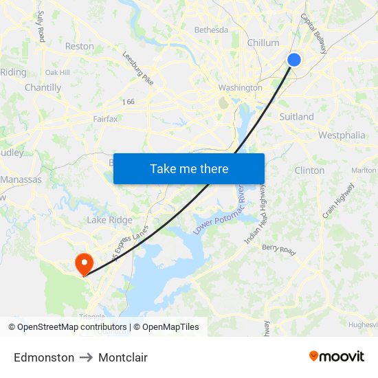 Edmonston to Montclair map