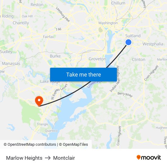 Marlow Heights to Montclair map