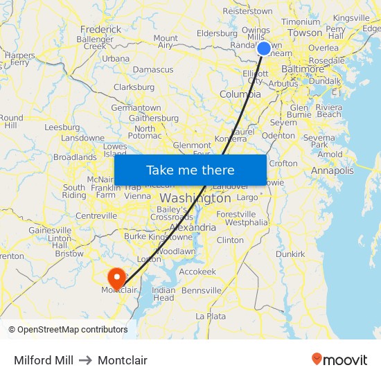 Milford Mill to Montclair map