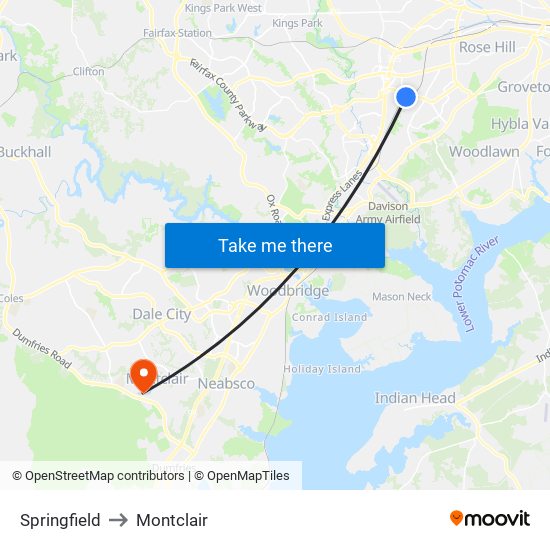 Springfield to Montclair map