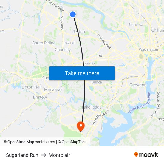 Sugarland Run to Montclair map