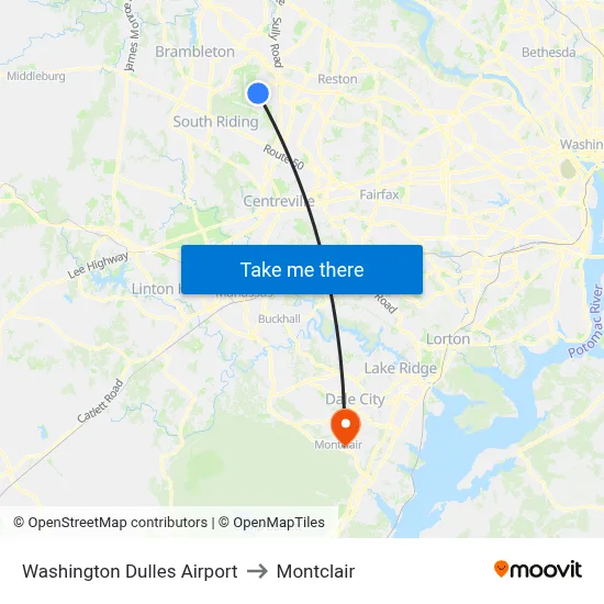 Washington Dulles Airport to Montclair map