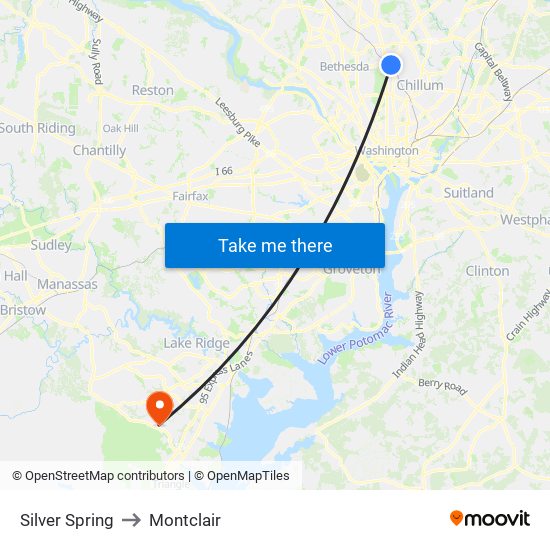 Silver Spring to Montclair map