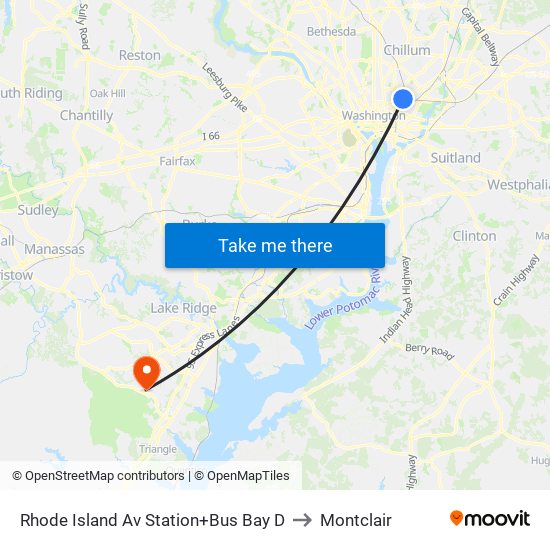 Rhode Island Ave-Brentwood+Bay D to Montclair map