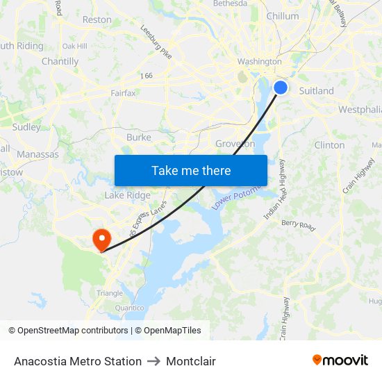 Anacostia Metro Station to Montclair map