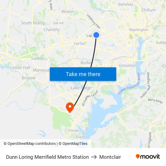 Dunn Loring Merrifield Metro Station to Montclair map