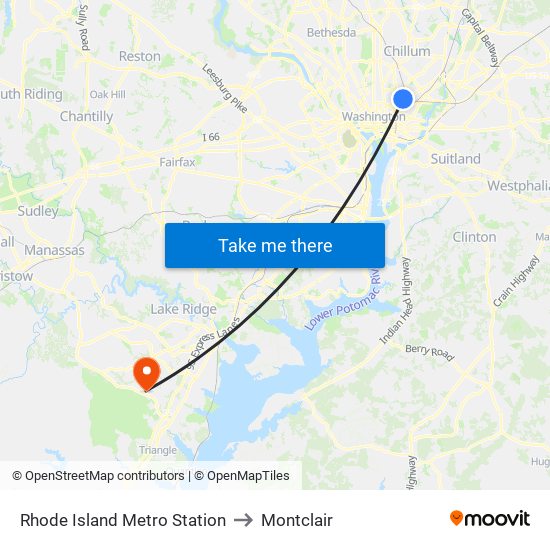 Rhode Island Metro Station to Montclair map