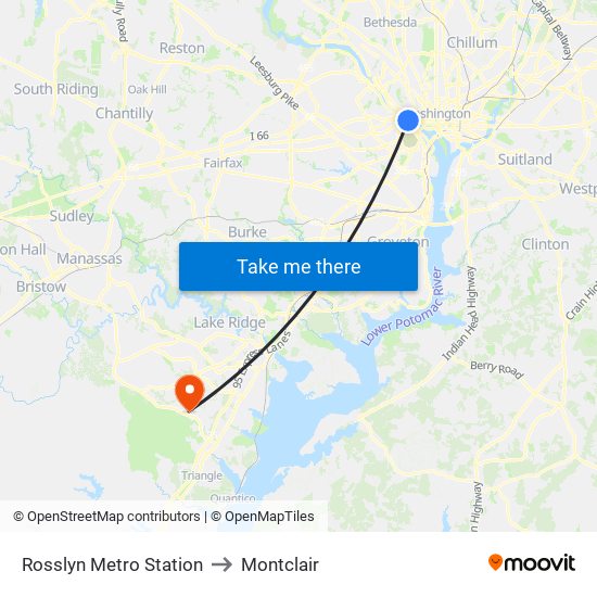 Rosslyn Metro Station to Montclair map
