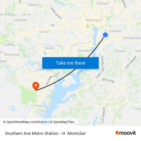 Southern Ave Metro Station to Montclair map