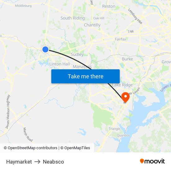 Haymarket to Neabsco map