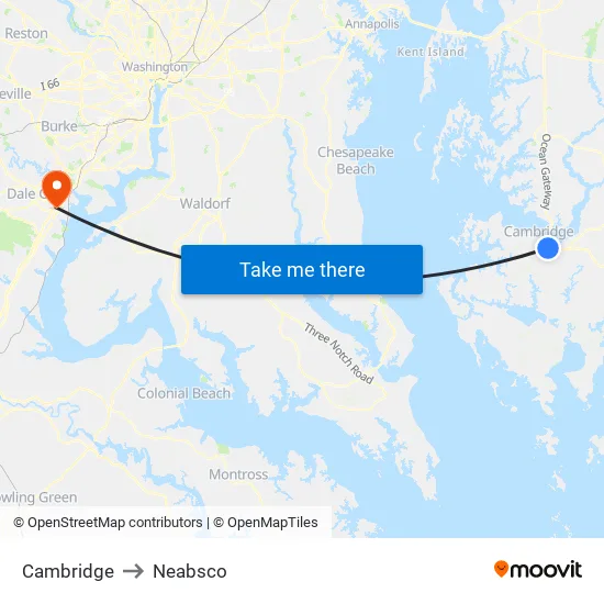 Cambridge to Neabsco map